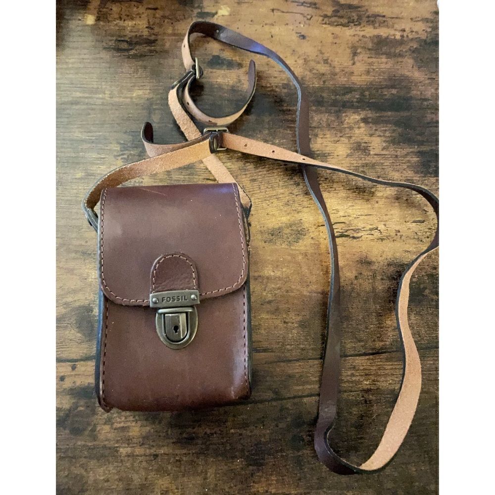 Vintage Fossil Leather Crossbody camera bag - Picture 3 of 6